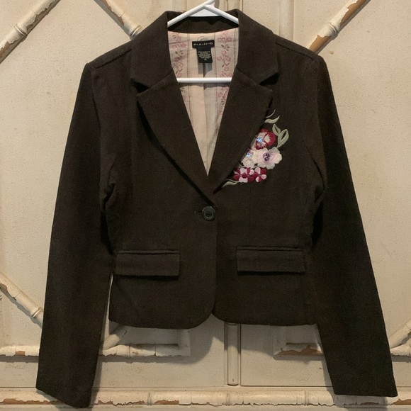 Y2K Vintage Brown Tweed Floral Embellished Blazer - Picture 2 of 7